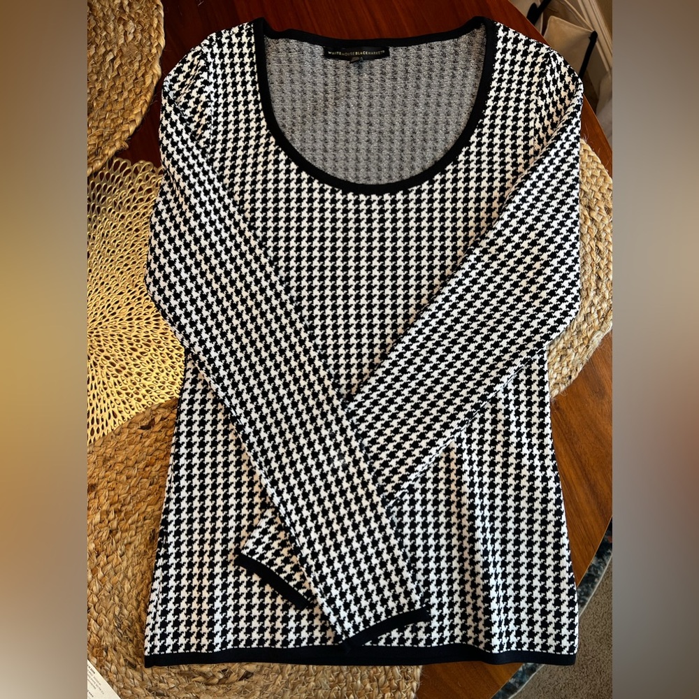 WHBM | Black White Houndstooth Scoop Neck Sweater